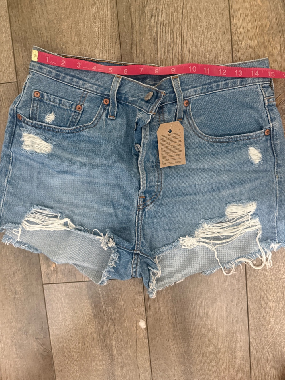 Levi's Medium Blue Distressed High-Rise Denim Shorts